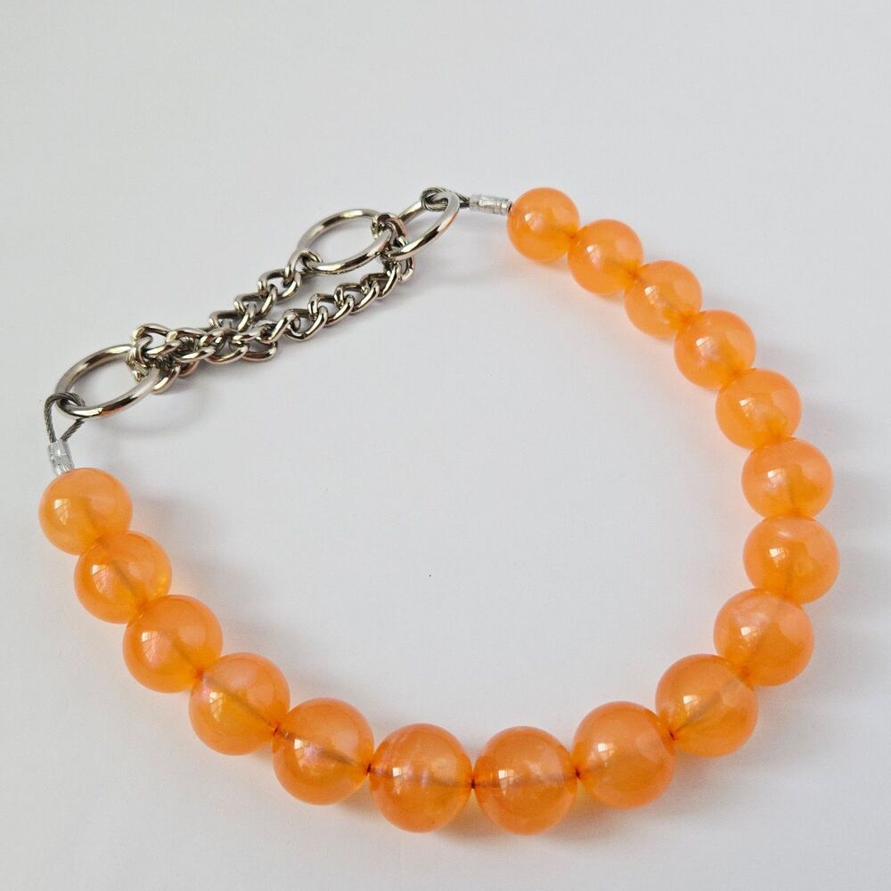 Handmade Orange Beaded Dog Collar Necklace Jewelry Durable Acrylic 19" Large